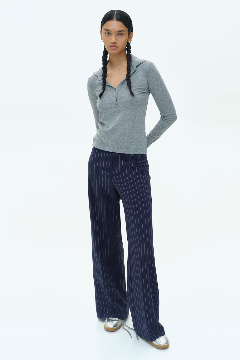H&M Wide Tailored Trousers - Pinstripped