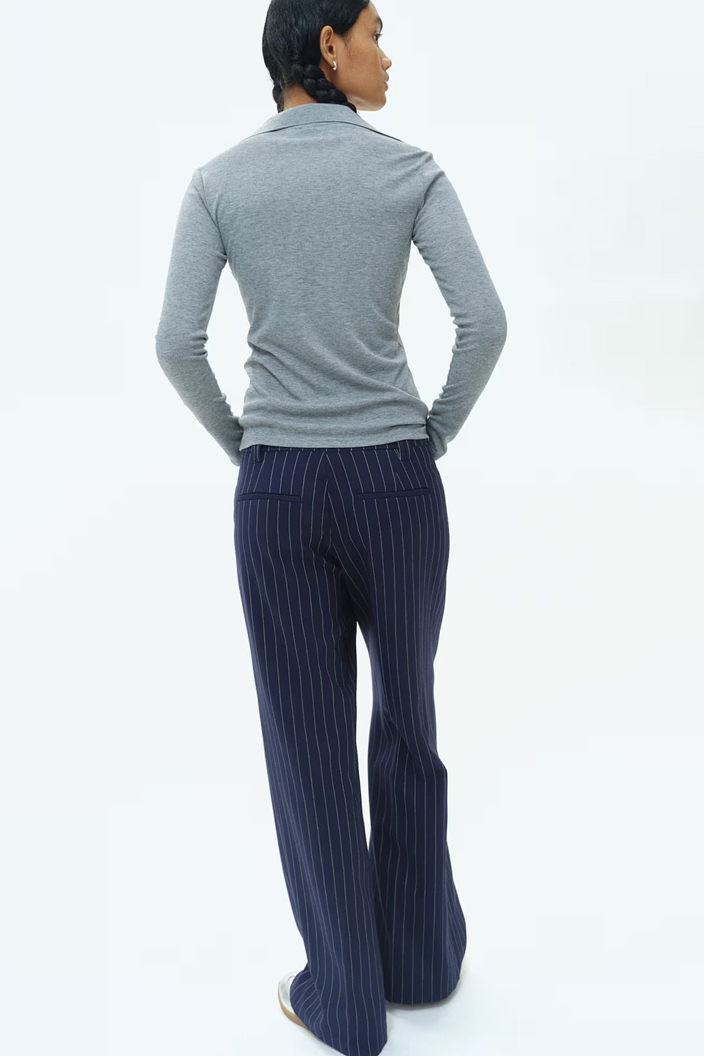 H&M Wide Tailored Trousers - Pinstripped